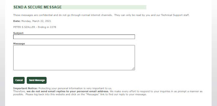 Send a Secure Message landing page example